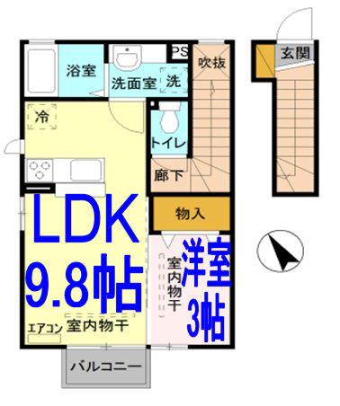ＪＲ宇都宮線 間々田駅 徒歩13分 2階建 築11年(1LDK/2階)の間取り写真