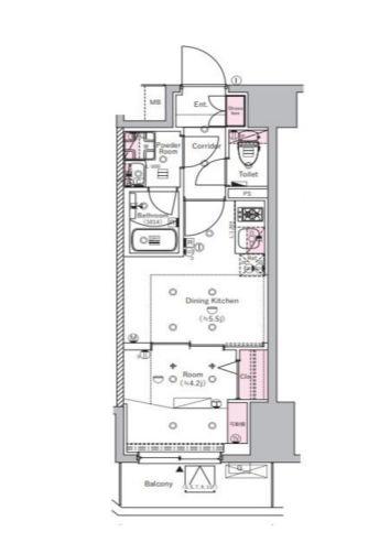 シーフォルム住吉II(1DK/2階)の間取り写真