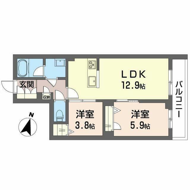 クレバーズハイム駒沢公園(2LDK/2階)の間取り写真