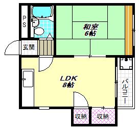 福岡ビル(1LDK/3階)の間取り写真