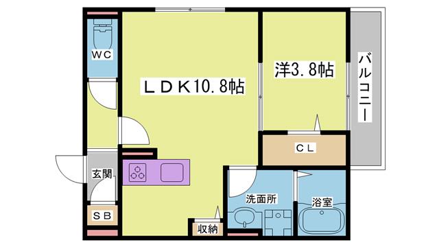 クローバー富士1号館(1LDK/1階)の間取り写真