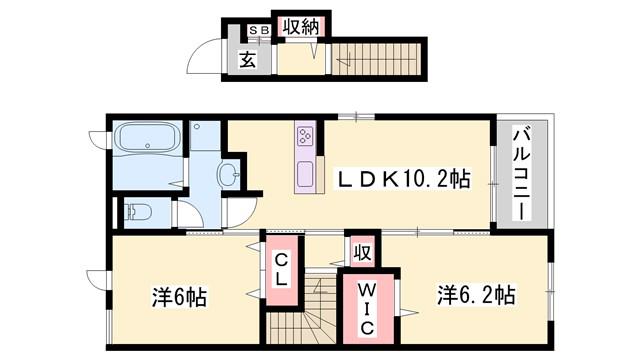 ル ボヌール赤穂II(2LDK/2階)の間取り写真