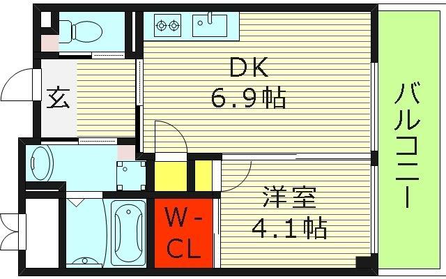 サンメゾン鶴見緑地(1DK/2階)の間取り写真