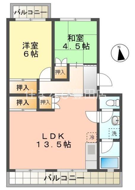 ビラージ十塚(2LDK/1階)の間取り写真