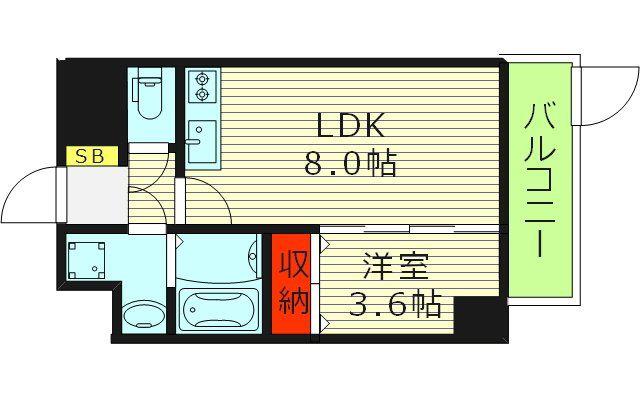 クローバー・レジデンス玉造(1LDK/10階)の間取り写真