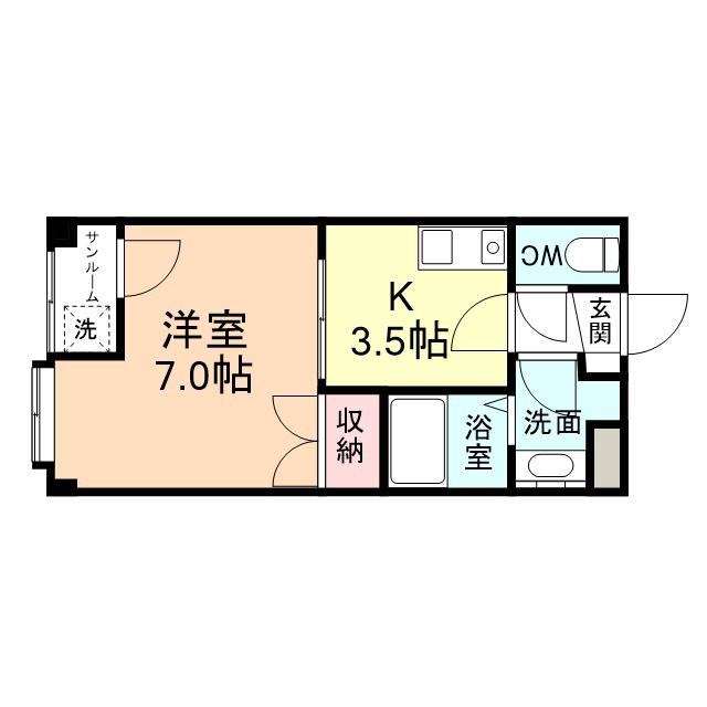 グランデ大山(1K/3階)の間取り写真