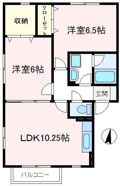 リーベンスB棟(2LDK/1階)の間取り写真
