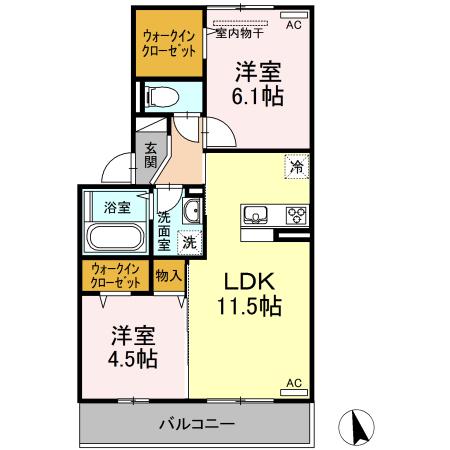 ジャンティーユII(2LDK/2階)の間取り写真