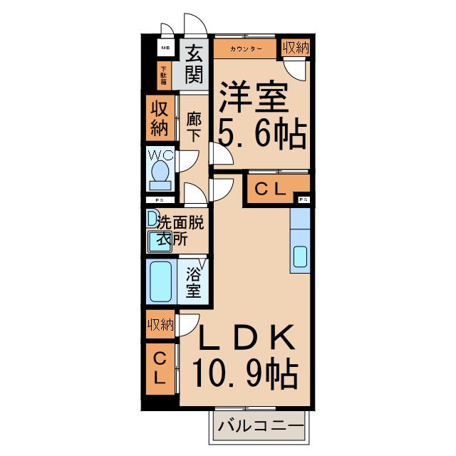 エントピアA・B(1LDK/2階)の間取り写真