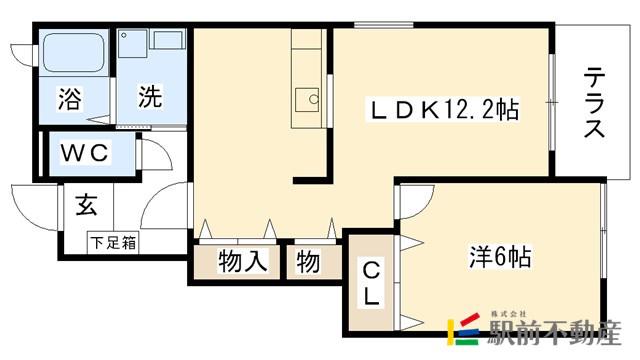 ビスターリアB棟(1LDK/1階)の間取り写真