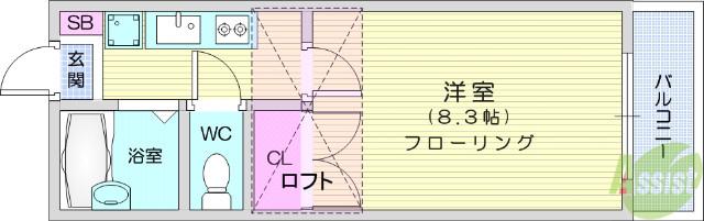プリンスコート弥生町B(1K/2階)の間取り写真