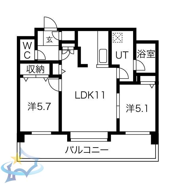 ウエストヒルコート2(2LDK/5階)の間取り写真