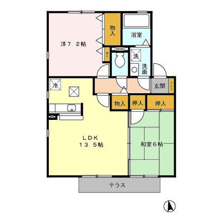 セジュール紫苑A棟(2LDK/2階)の間取り写真
