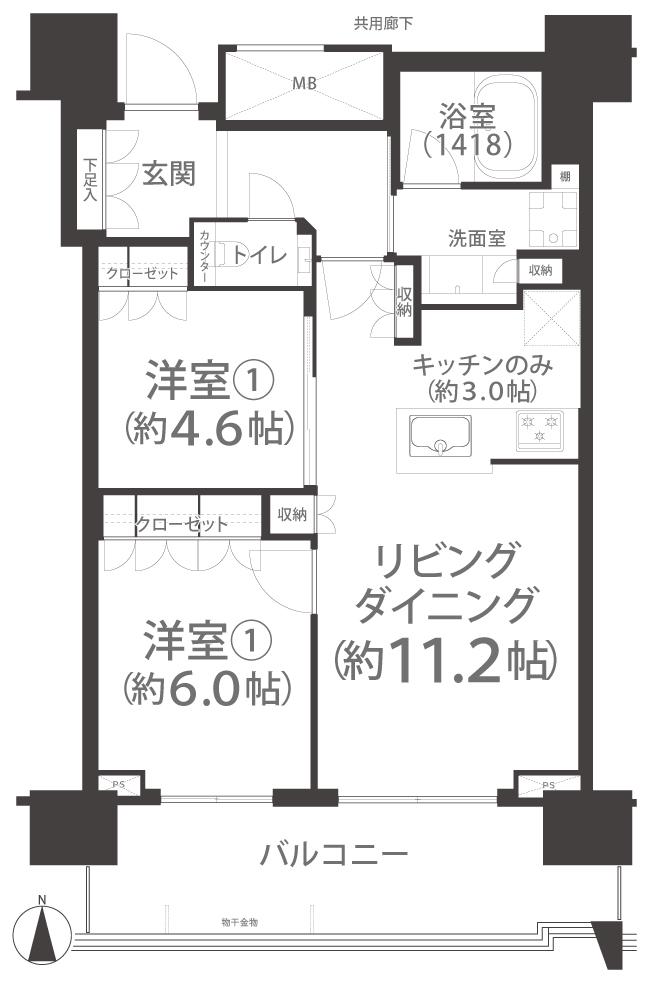 プラウドタワー岡山(2LDK/11階)の間取り写真
