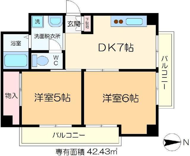 メゾンパーク北小岩(2DK/5階)の間取り写真