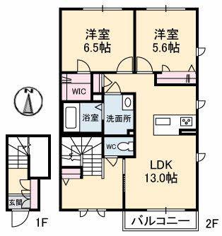カルムプレイス(2LDK/2階)の間取り写真