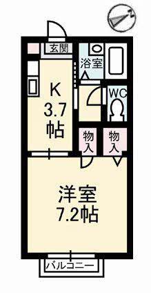ハイツ平成B(1K/2階)の間取り写真