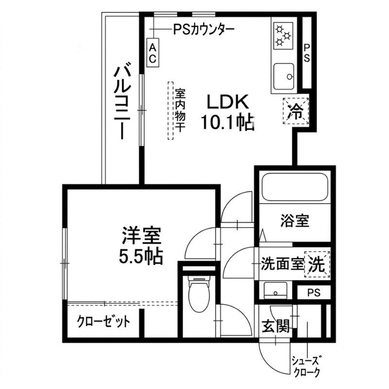 ベルデ北山(1LDK/2階)の間取り写真