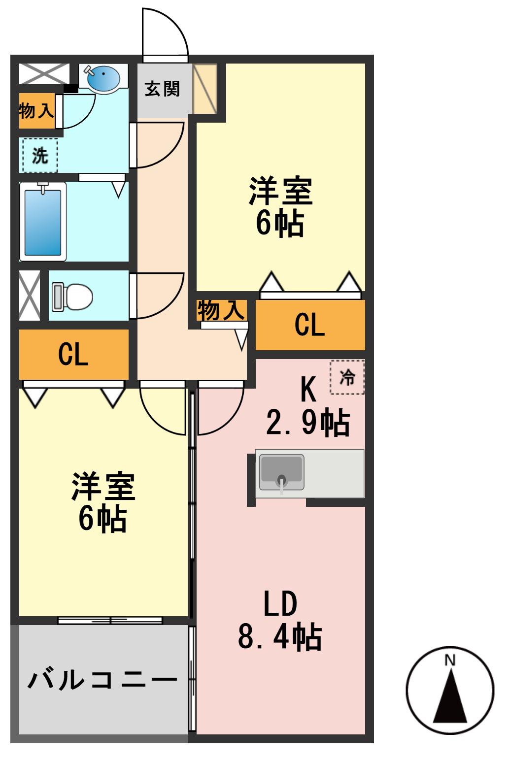 クレセール(2LDK/3階)の間取り写真