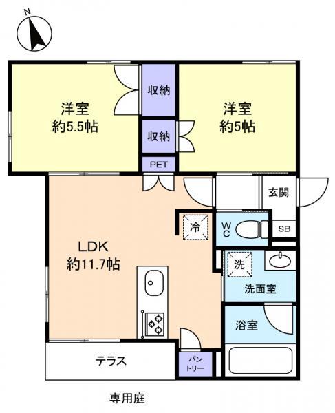ネプトゥーヌス(2LDK/1階)の間取り写真