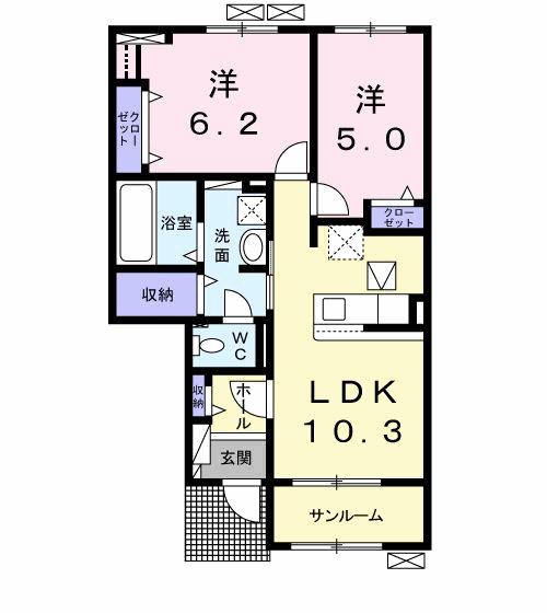 パルレモア・ダムール(2LDK/1階)の間取り写真