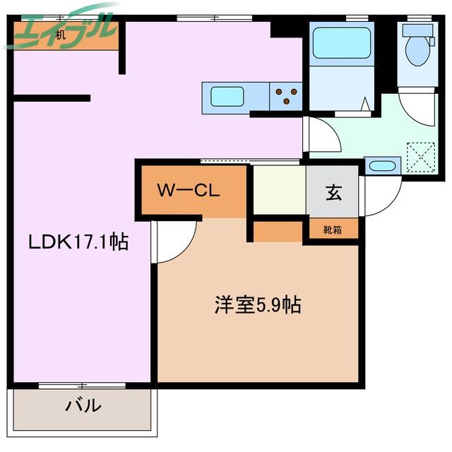 オーシャン城西D棟(1LDK/1階)の間取り写真