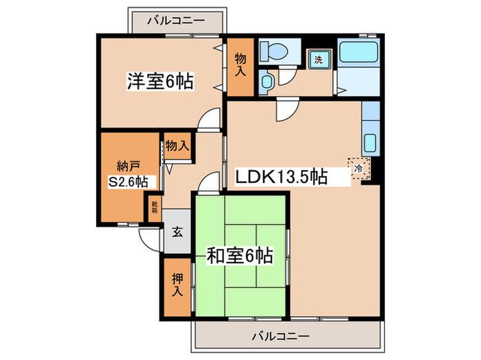 ジュネス山口B(2SLDK/2階)の間取り写真