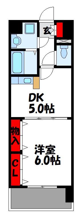 エクセルコート(1DK/6階)の間取り写真
