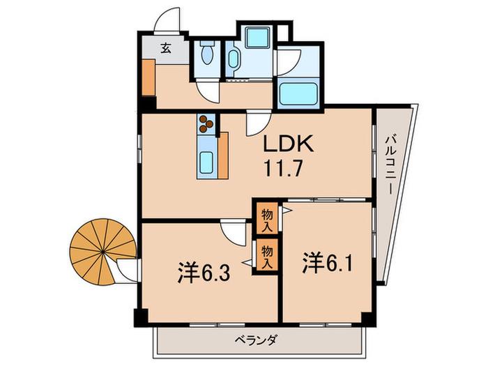 プラーシュ本山(2LDK/6階)の間取り写真