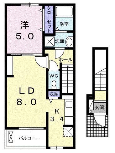 クラール朔日市B(1LDK/2階)の間取り写真