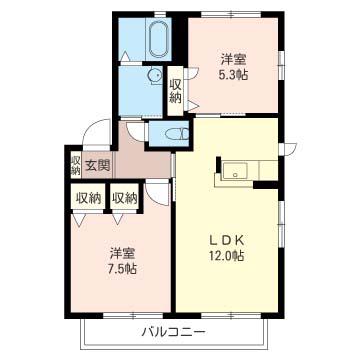 パラシオンB(2LDK/1階)の間取り写真