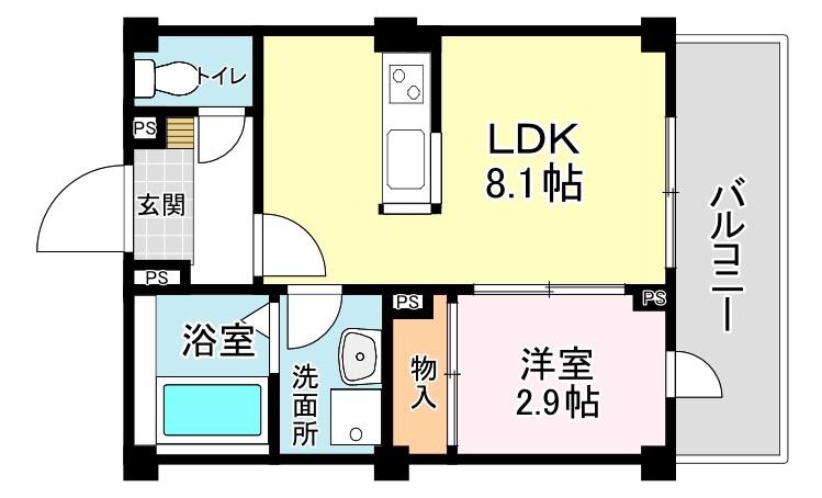 ベルメゾンFII(1LDK/4階)の間取り写真