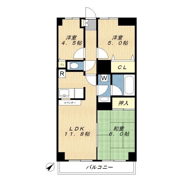 リベール相模が丘(3LDK/4階)の間取り写真