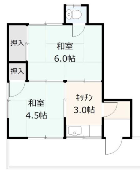 ＪＲ呉線 吉浦駅 徒歩9分 2階建 築58年(2K/2階)の間取り写真
