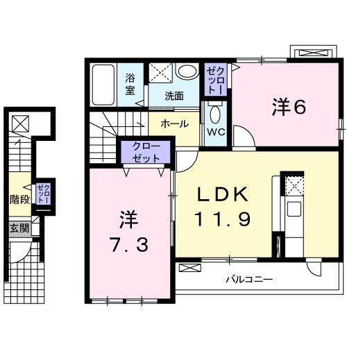 ゼフィール(2LDK/2階)の間取り写真