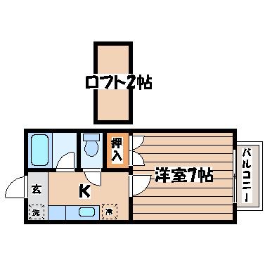 ロフティアイランドB棟(1K/2階)の間取り写真