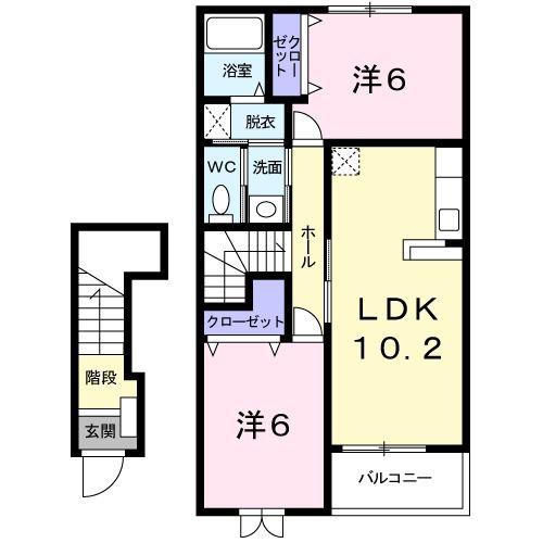 ファンタスティック ライフ I(2LDK/2階)の間取り写真