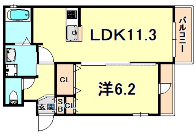 ハイフィールド(1LDK/4階)の間取り写真