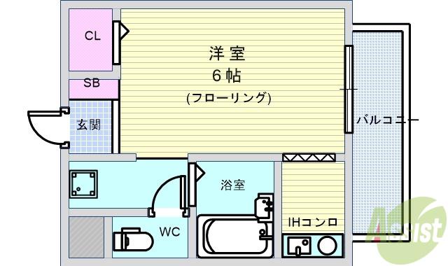 リバティーハイツ(1K/2階)の間取り写真