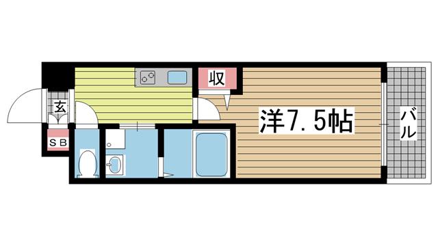 プライムライフ三宮磯上公園(1K/7階)の間取り写真