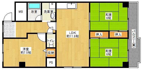 堂ヶ芝ビューハイツ(3DK/5階)の間取り写真