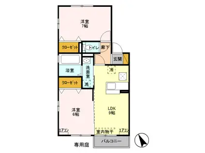 フリーダムコート III(2DK/1階)の間取り写真