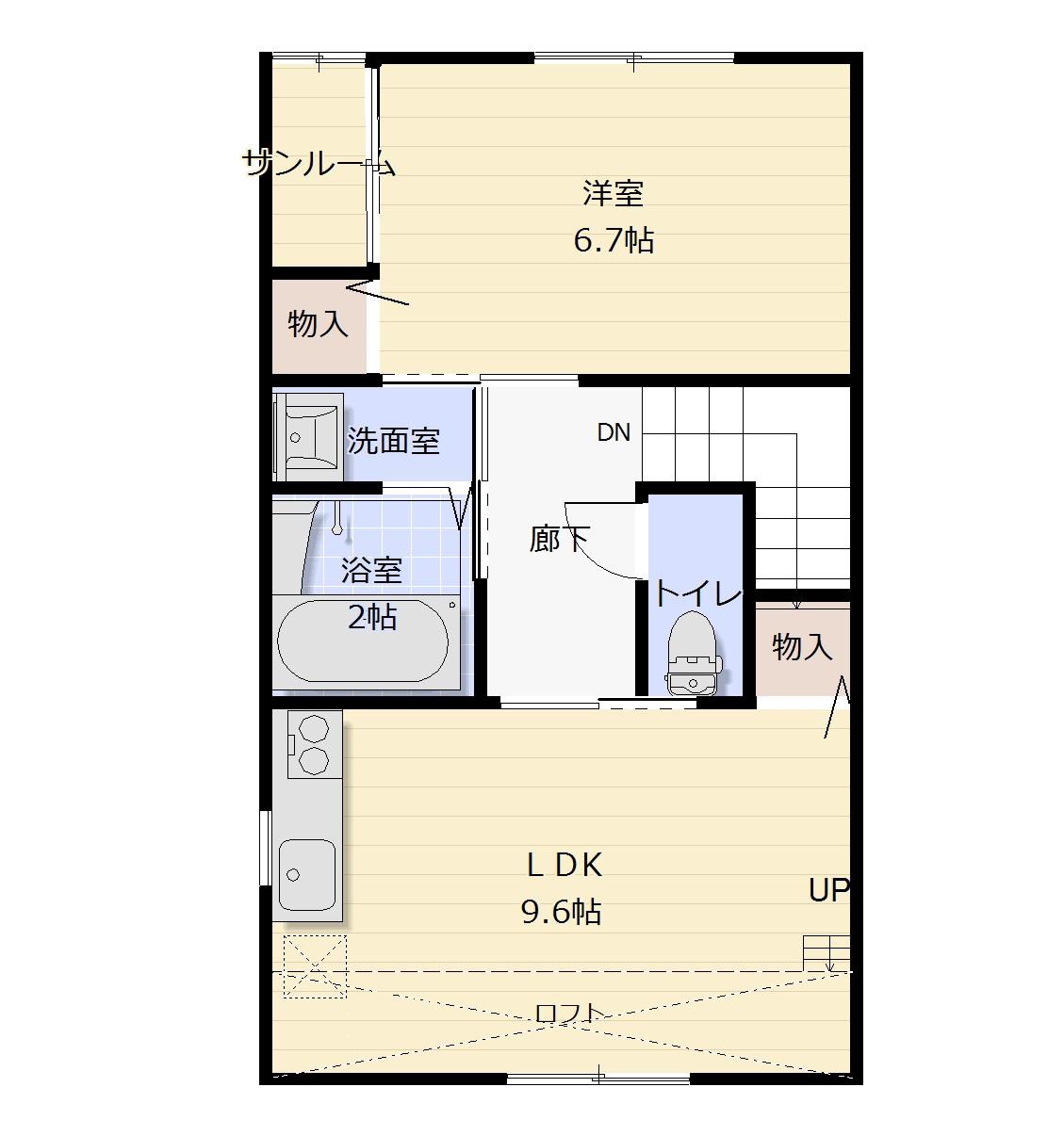 リバーサイド(1LDK/2階)の間取り写真