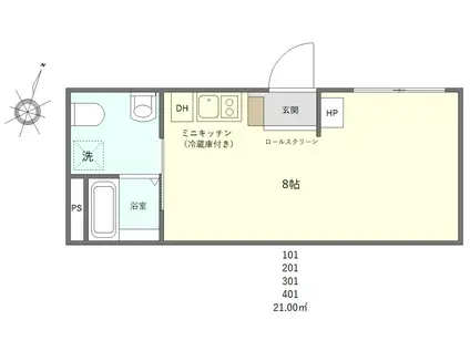 エンシス ウエノサクラギ(ワンルーム/1階)の間取り写真