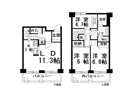 芦野マンション(3LDK/4階)の間取り写真