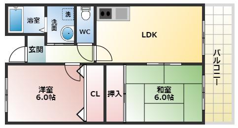 ラヴィアンヌ・コート(2LDK/2階)の間取り写真
