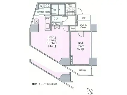 JPノイエ小石川富坂(1LDK/15階)の間取り写真