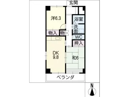 パークサイドマンション奥野(2DK/5階)の間取り写真