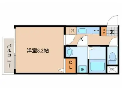 BLESSED LIFE花京院(1K/2階)の間取り写真