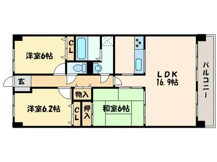 マリベール中須賀(3LDK/8階)の間取り写真